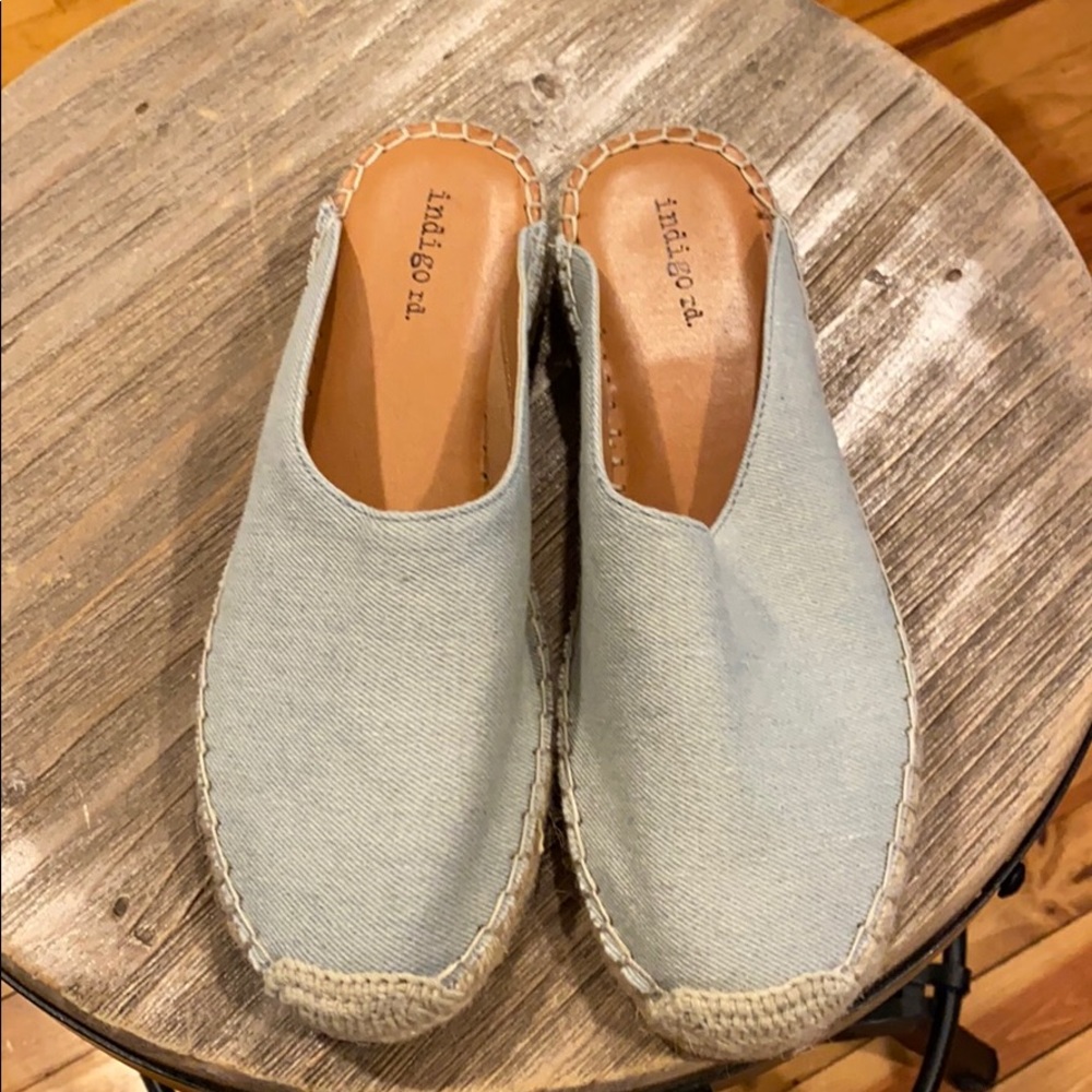 Fabric Espadrille Mules Light Blue Size New 8